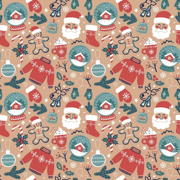 Fondo transparente de Navidad con feos suéteres santa globo de nieve ciervo jengibre hombre velas mitones y dulces