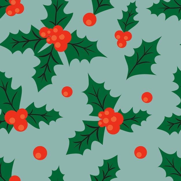 Fondo transparente de Navidad retro con hojas de acebo y bayas