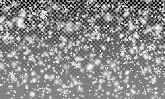 Fondo transparente de nieve. . Copos de nieve.