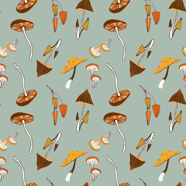 Fondo transparente de otoño con setas en estilo retro. patrón vectorial de los años 60 y 70.