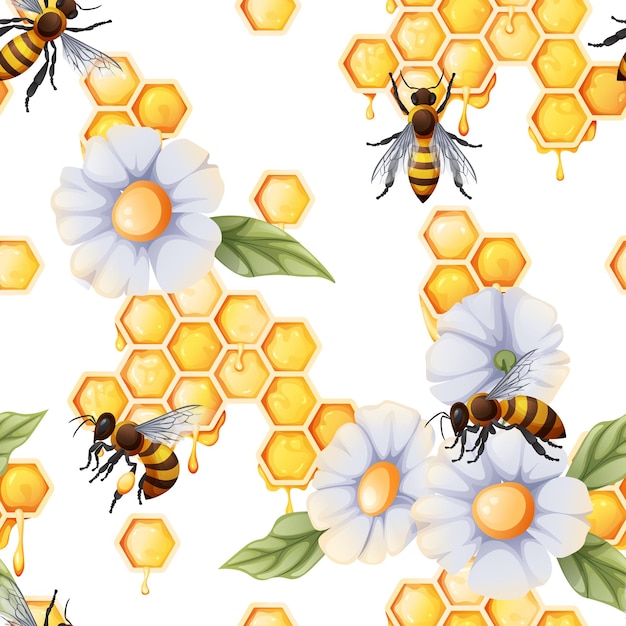 Fondo transparente con panales de abejas y flores blancas Textura de verano para papel tapiz de tela