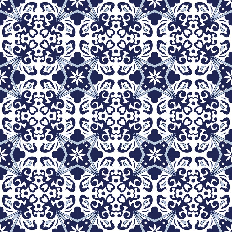 Fondo transparente, patrón de caleidoscopio de hoja espiral azul vintage.