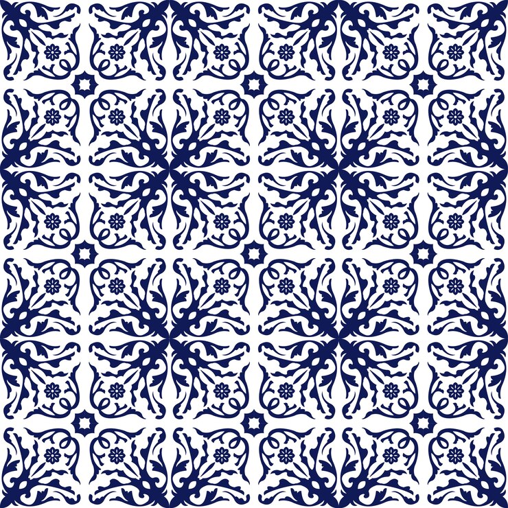 Fondo transparente, patrón de caleidoscopio de vid de flor espiral azul vintage.