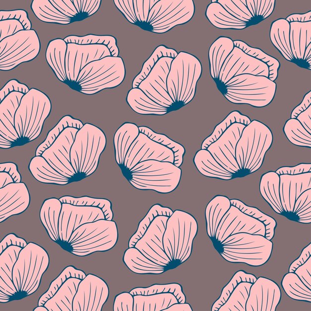 Fondo transparente con patrón floral dibujado a mano Amapola rosa