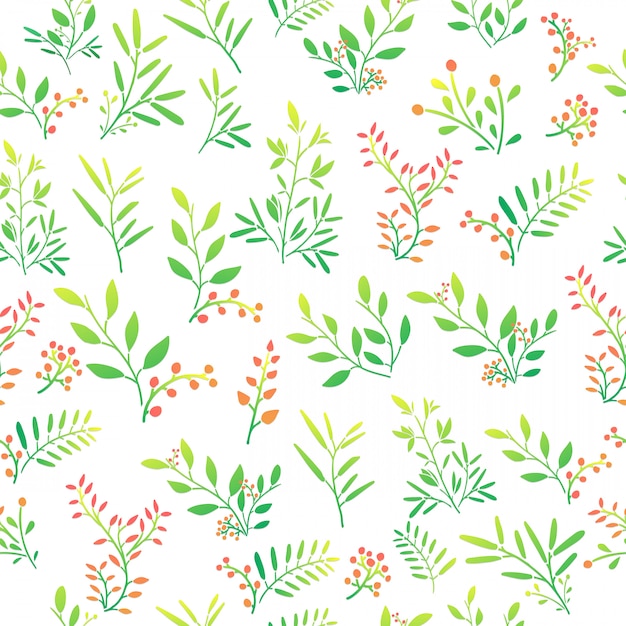 Fondo transparente con patrón floral de ramitas, bayas y hojas. Vector