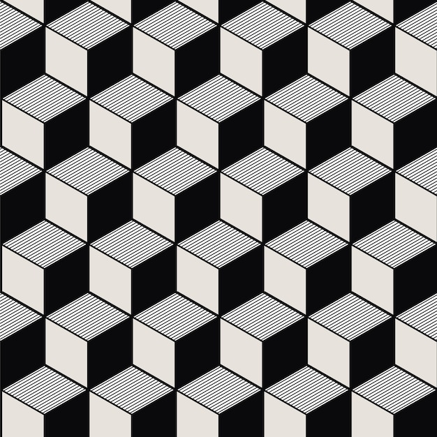 Fondo transparente, patrón de geometría de línea cúbica blanco negro vintage.