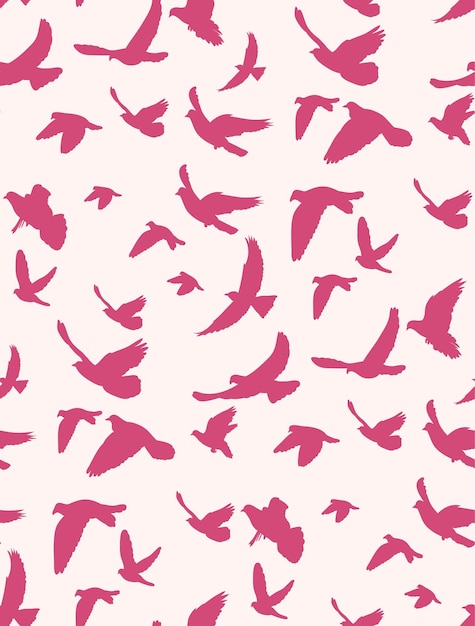 Fondo transparente con un patrón de silueta pájaros voladores rosa