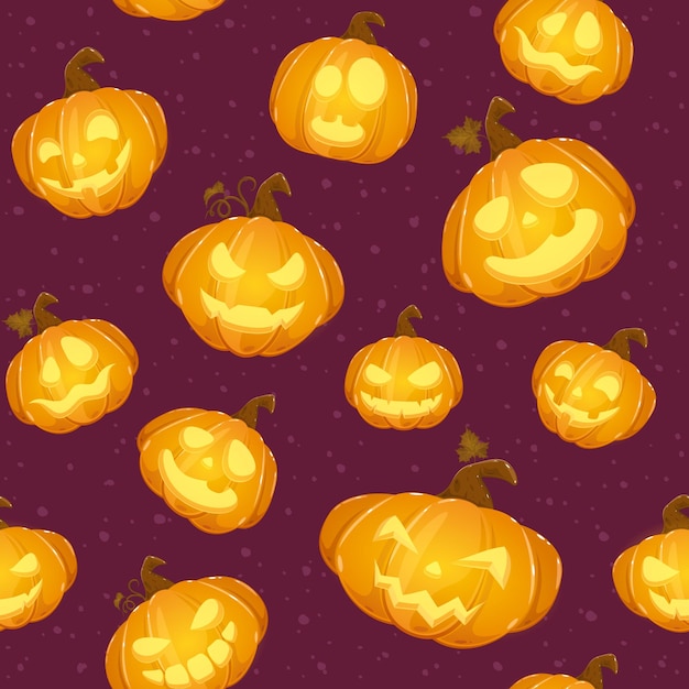 Fondo transparente púrpura con patrón de calabazas de Halloween con Jack o linternas La ilustración se puede utilizar para papel tapiz diseño de ropa para niños relleno de patrón fondo de página web papel de regalo