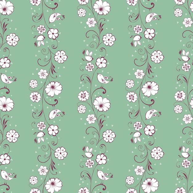 Fondo transparente con ramitas florecientes decorativas y pájaros voladores