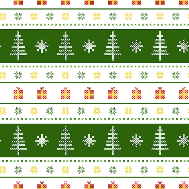 Fondo transparente de regalos de árboles de Navidad y patrón de cruz de copos de nieve rojos