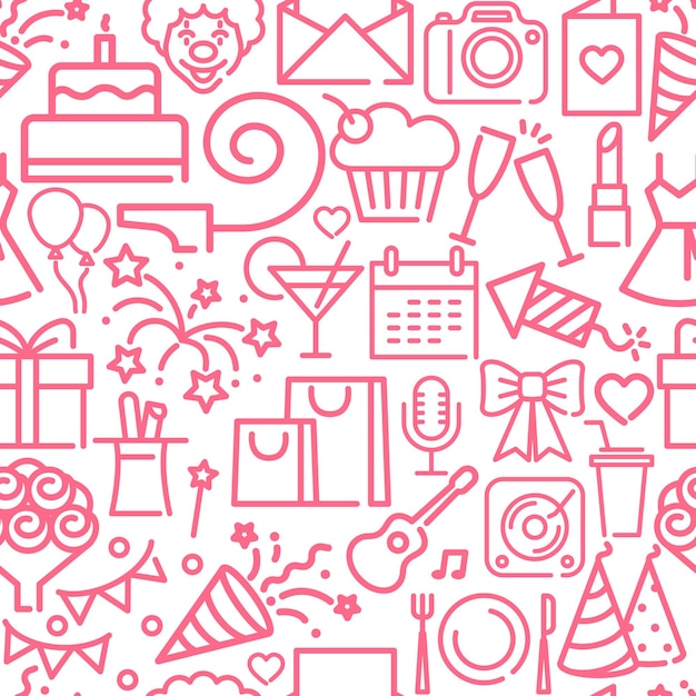 Fondo transparente con símbolos de cumpleaños lineales Ilustración vectorial