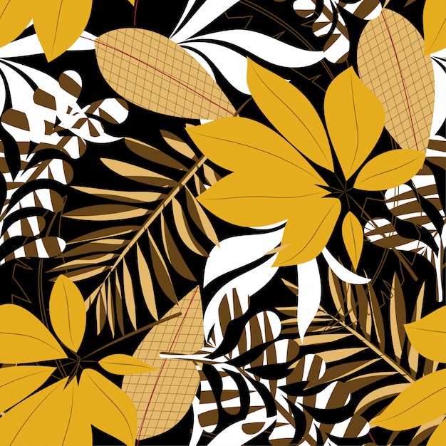 Fondo transparente de tendencia de verano con hojas y plantas tropicales brillantes
