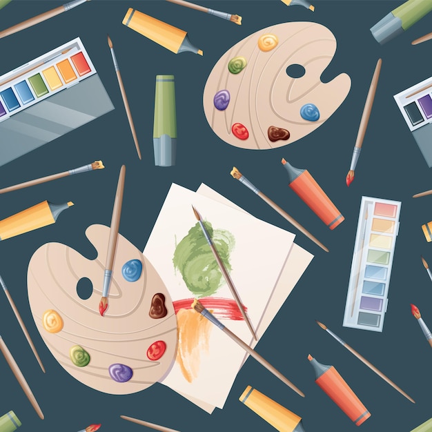 Fondo transparente con textura de herramientas de artista con pinceles de pintura de paleta de regreso a la escuela ideal para