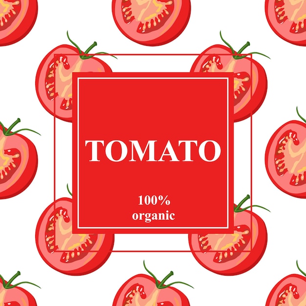 Fondo transparente con tomates rojos con una inscripción en el medio