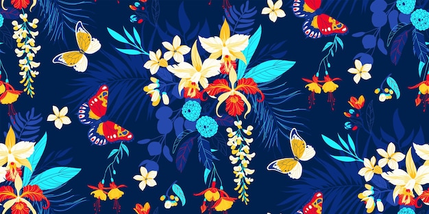 Fondo transparente tropical con flores simples