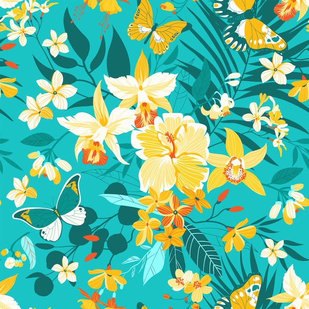 Fondo transparente tropical con flores simples