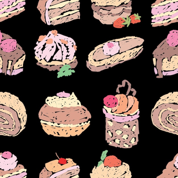 Fondo transparente de varios pasteles dibujados