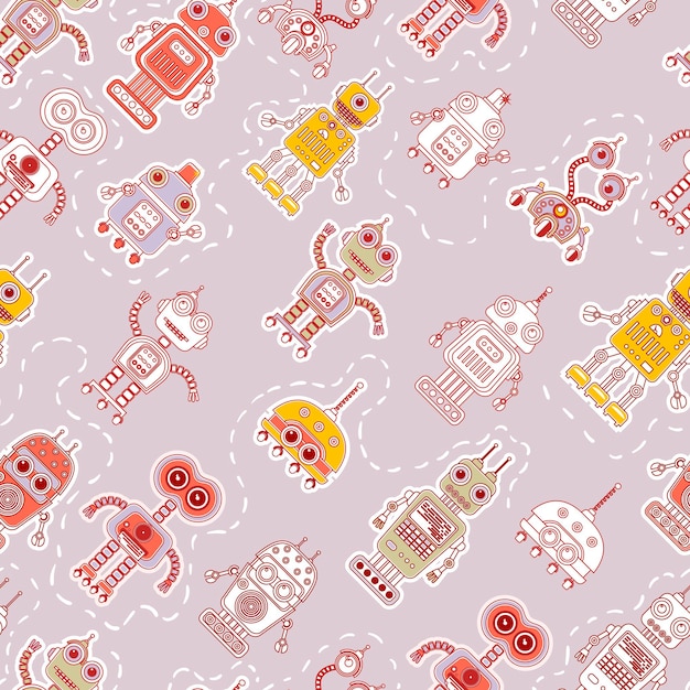 Fondo transparente de vector con ilustración colorida de robots lindos