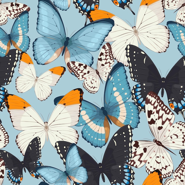 Fondo transparente de vector de mariposas coloridas detalladas altas
