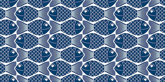 Fondo transparente de vector de peces de divertidos dibujos animados, lindo patrón infantil para textiles para niños o papel de regalo o embalaje para productos del mar.