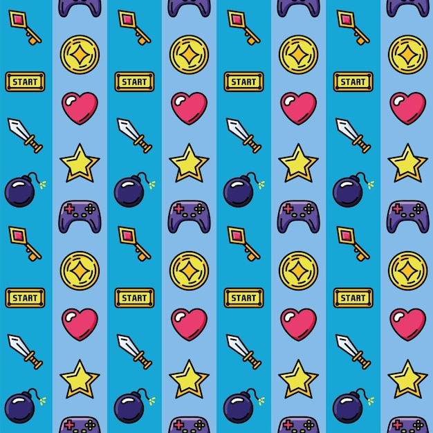 Fondo transparente de videojuegos con iconos de bombas y espadas Vector