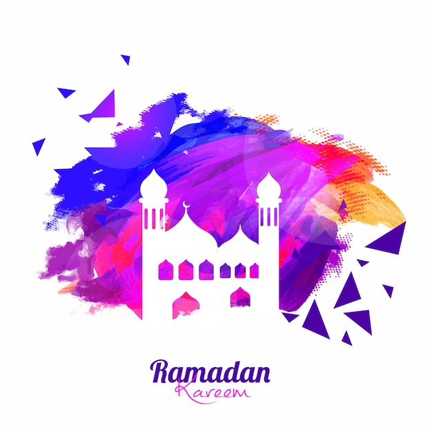 Fondo de trazo de pincel colorido abstracto con Mezquita Blanca para Ramadan Kareem Concept