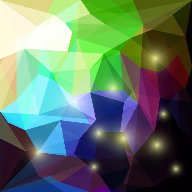 Vector fondo triangular poligonal de color brillante abstracto con luces deslumbrantes para usar en el diseño para usar en el diseño de la cubierta de tarjetas, invitaciones, carteles, pancartas, carteles o vallas publicitarias