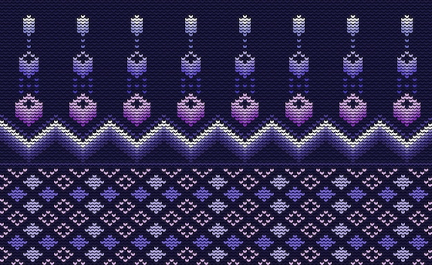 Fondo de triángulo de punto de cruz de vector Patrón étnico de punto Decoración geométrica de patrón púrpura