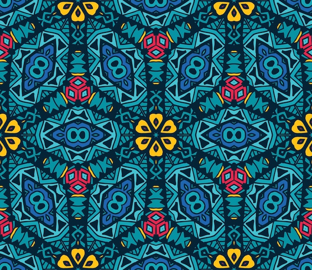Fondo tribal étnico caleidoscópico geométrico festivo de patrones sin fisuras