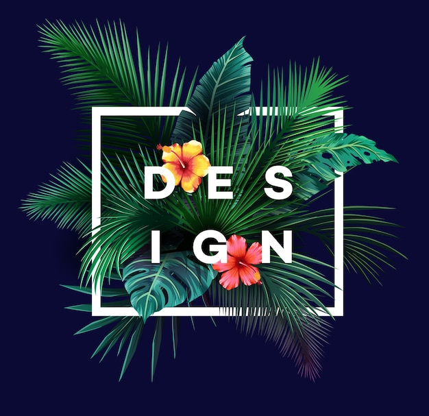 Fondo tropical brillante con plantas de la selva. Patrón exótico con hojas de palmera.