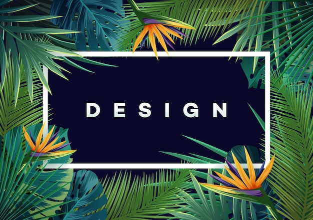 Fondo tropical brillante con plantas de la selva. vector patrón exótico con hojas de palma.