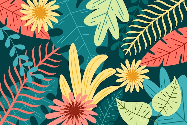 Fondo tropical colorido dibujado a mano