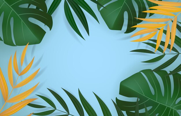 Vector fondo tropical de hoja de palmera verde realista natural.