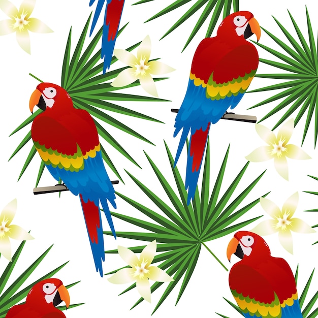 Fondo tropical de patrones sin fisuras con loros