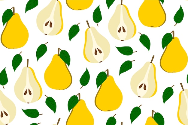 Fondo tropical con peras. Fondo repetido de frutas. Ilustración de vector de un patrón sin fisuras con frutas. Diseño abstracto exótico moderno.