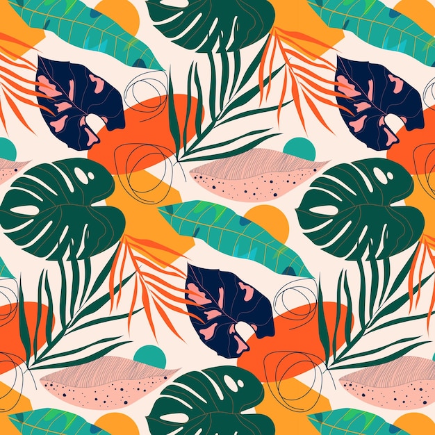 Fondo tropical con plantas de la selva. Hojas de palma. Papel pintado hawaiano exótico floral. Selva