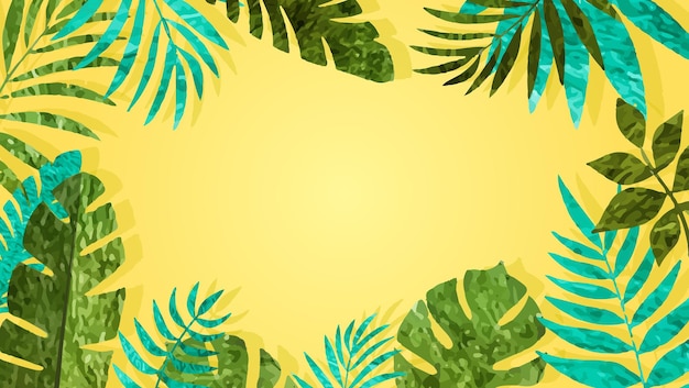 Vector fondo tropical plantas de la selva telón de fondo de la naturaleza hojas de palma de verano bandera