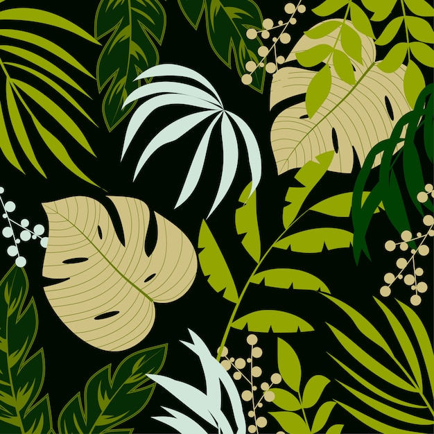 Fondo tropical con plantas verdes y hojas