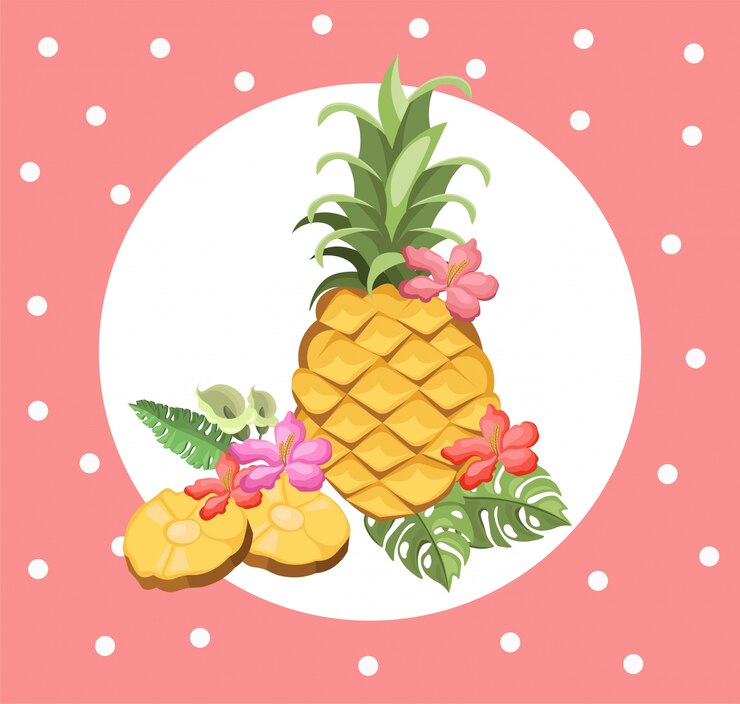Vector fondo tropical de la plantilla de la piña y de las flores exóticas ilustración del vector