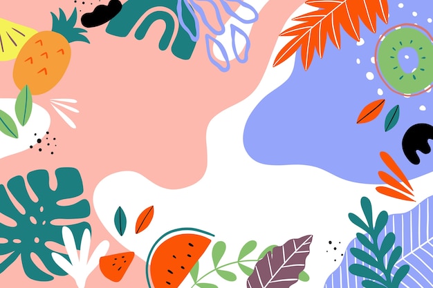 Vector fondo tropical de verano dibujado a mano con frutas