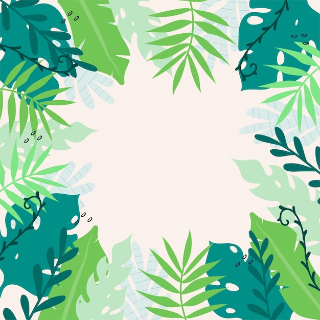 Vector fondo tropical de verano con hojas y plantas.