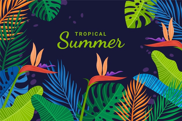 Fondo tropical de verano plano dibujado a mano