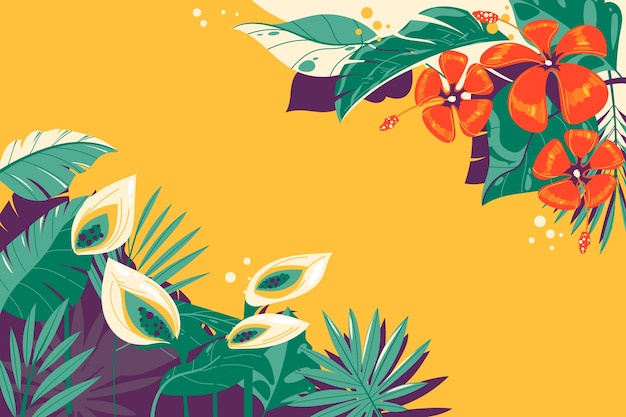 Vector fondo tropical de verano plano con flores