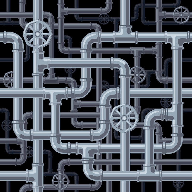 Vector fondo de tubos sin costura. organizado por capas. colores globales. gradientes gratis. las tuberías y los conectores se separan en grupos.