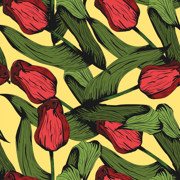 Fondo de tulipán colorido mano dibujado patrón