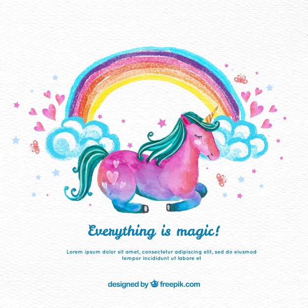 Vector fondo de unicornio de acuarela con arcoiris