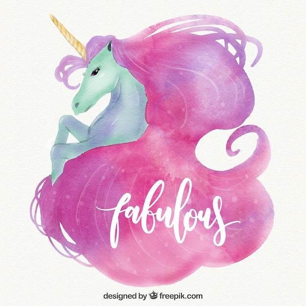 Vector fondo de unicornio de acuarela con la palabra 