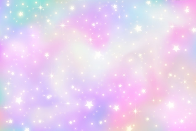 Vector fondo de unicornio arco iris cielo de color degradado pastel con estrellas brillantes espacio de galaxia rosa mágica