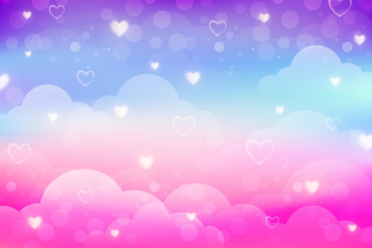 Vector fondo de unicornio arco iris con estrellas de nubes y corazones. cielo de color pastel. paisaje mágico, patrón fabuloso abstracto. lindo fondo de pantalla de dulces. vector.