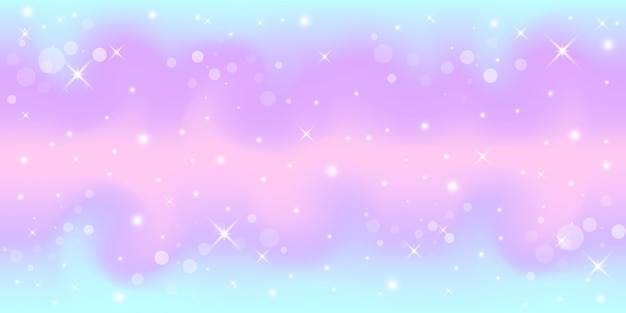 Fondo de unicornio arco iris de fantasía holográfica con estrellas. cielo de color pastel. paisaje mágico